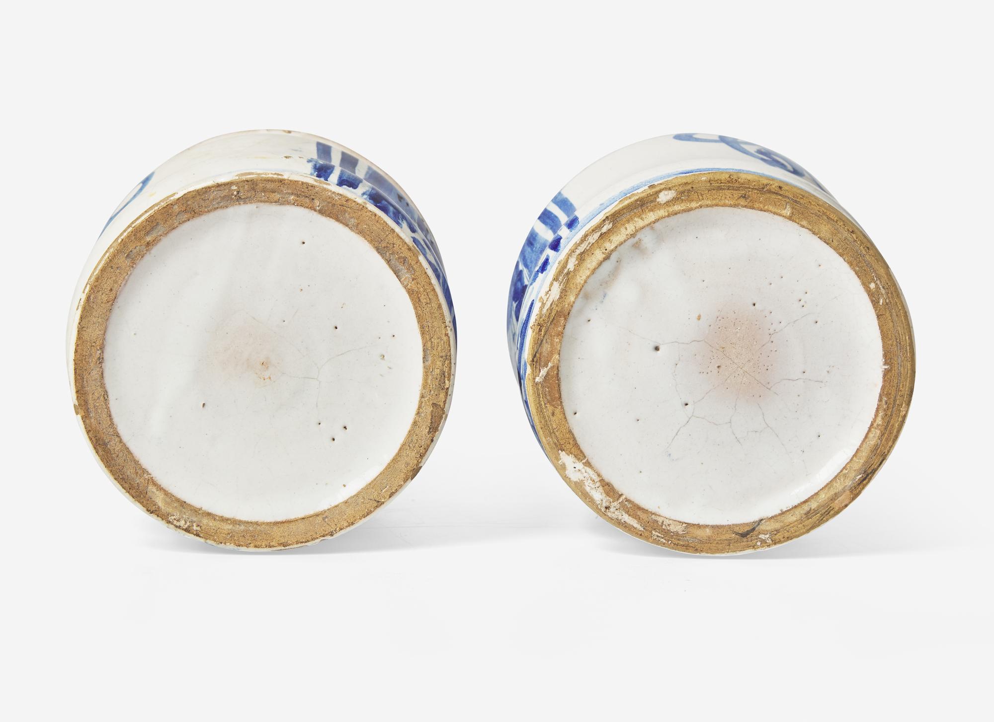 A Pair of Continental Cobalt Faience Cache Pots