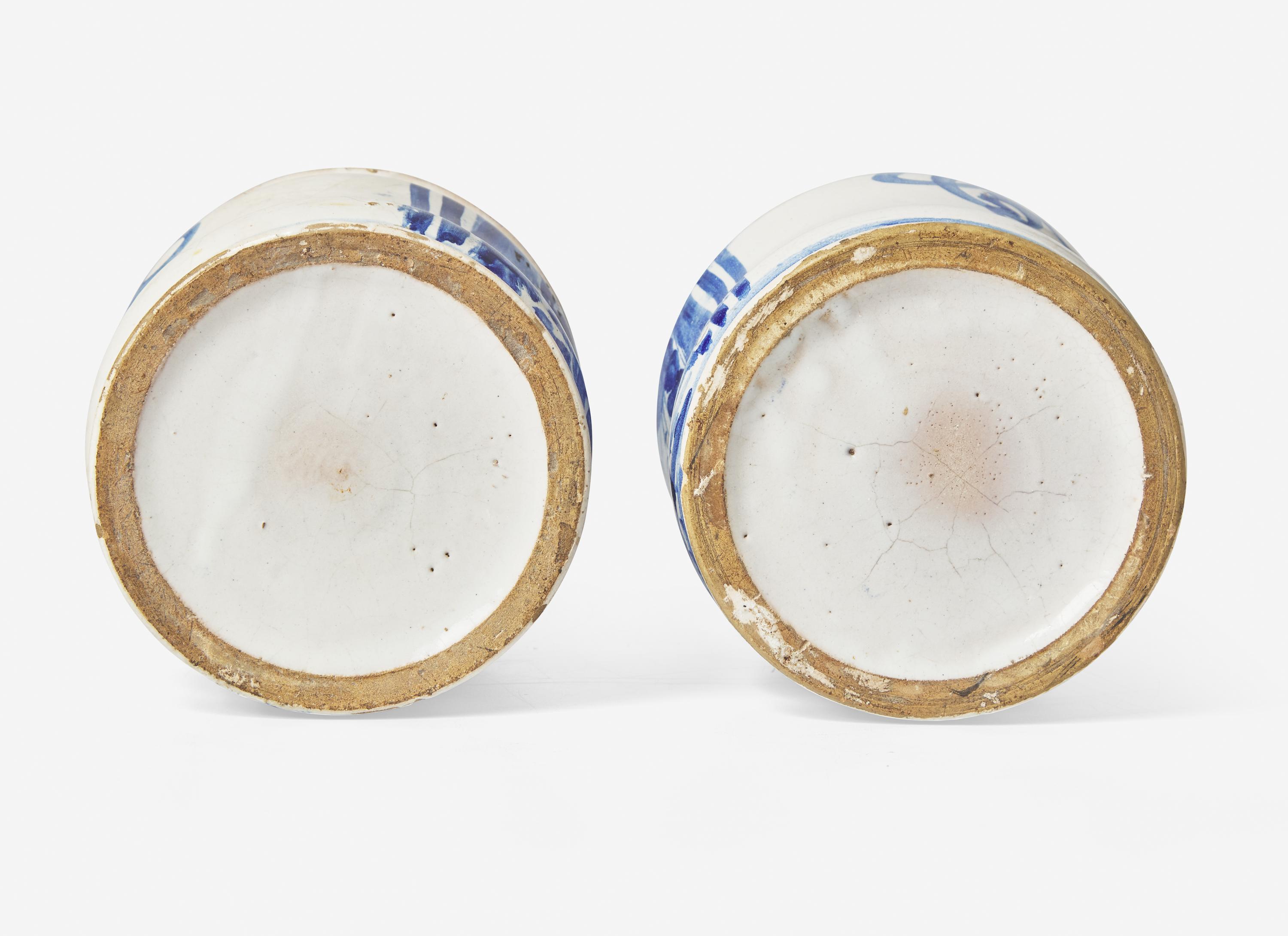 A Pair of Continental Cobalt Faience Cache Pots