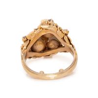 YELLOW GOLD, CULTURED PEARL AND DIAMOND RING