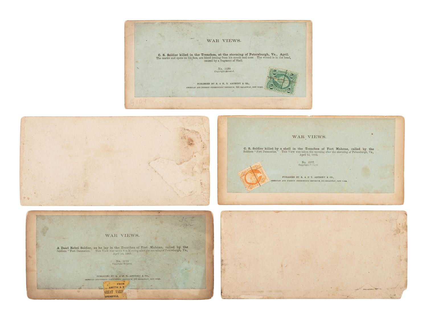 [CIVIL WAR]. 13 stereoviews featuring deceased soldiers, including at Petersburg, Fredericksburg, and Cold Harbor.