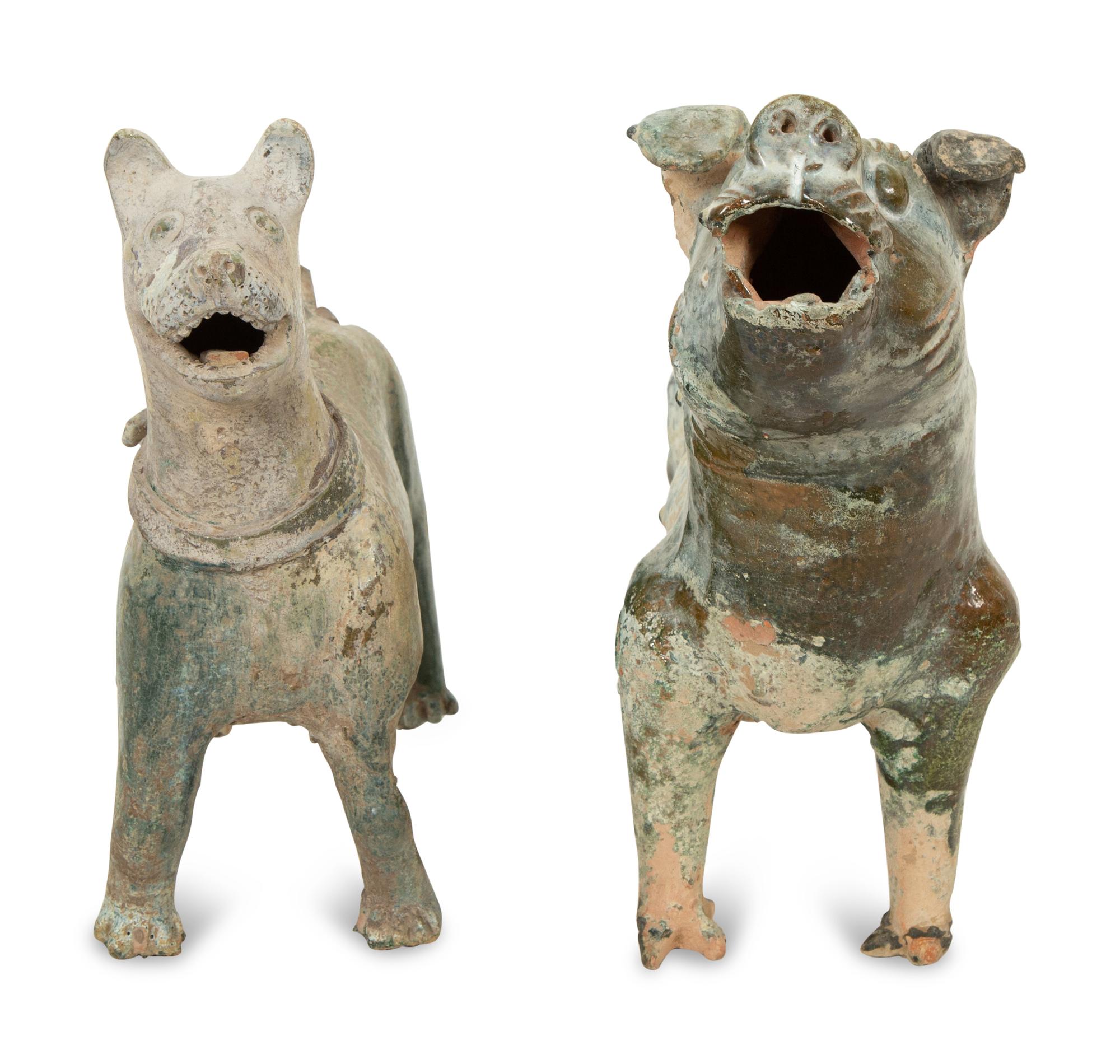 Two Chinese Glazed Pottery Dogs
