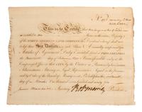 MORRIS, Robert (1734-1806). Document signed ("Robt. Morris") as Pres. of the North American Land Co.