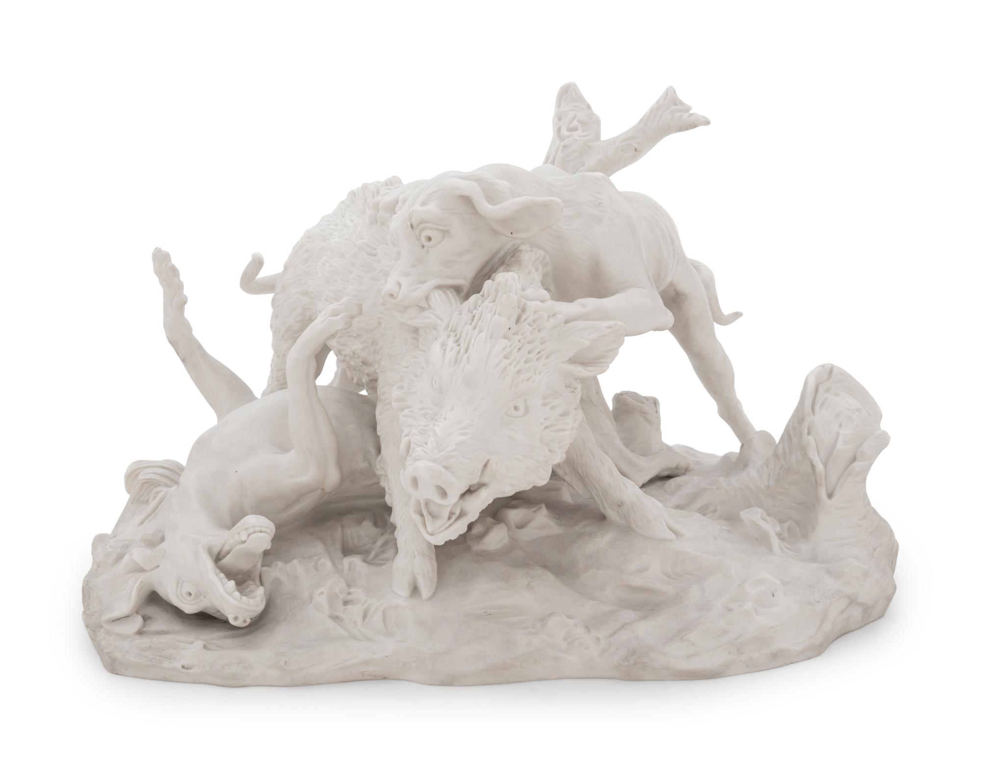 A Sèvres Bisque Porcelain La Chasse au Sanglier Figural Group