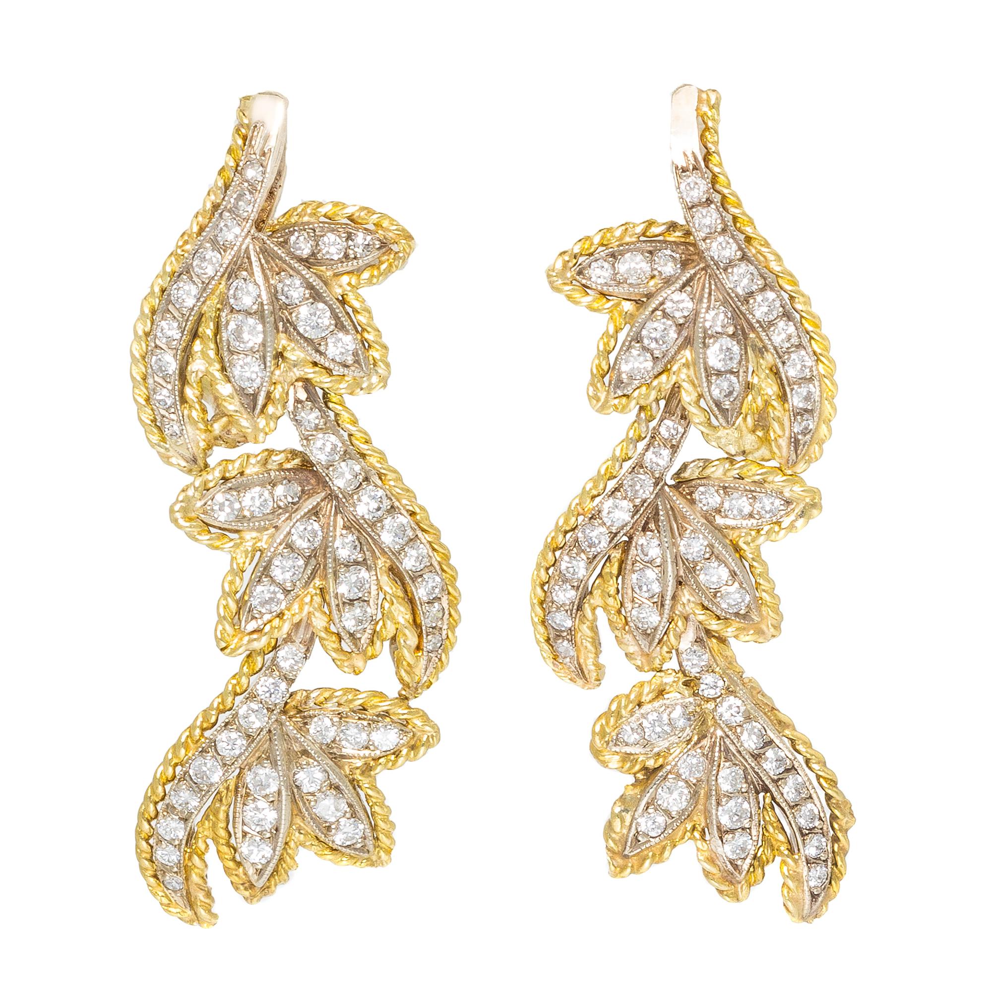 A Pair of Gold Diamond Earclips, Circa 1960, 9.40 dwts.