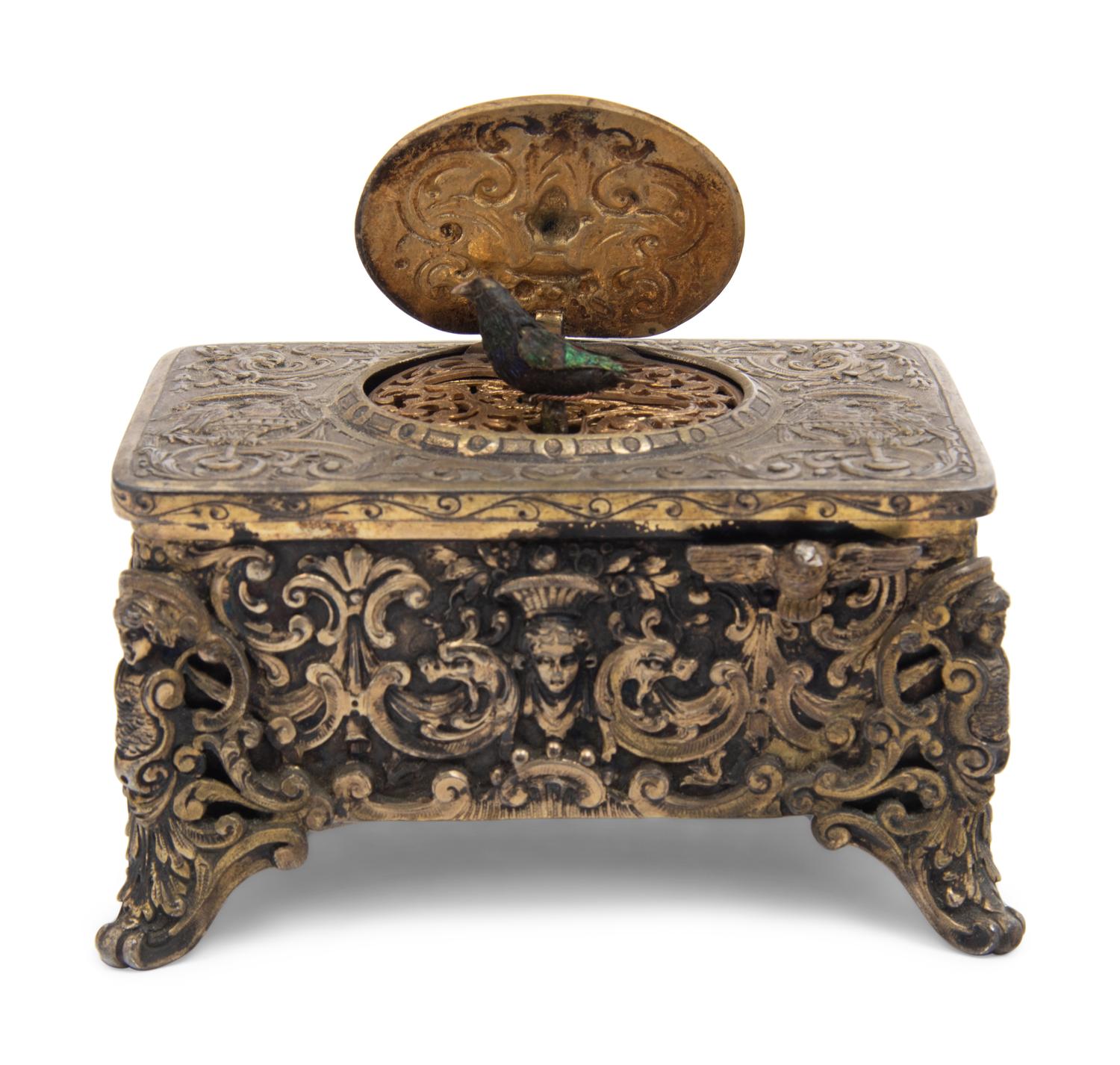 A German Silver-Gilt Singing Bird Automaton Box