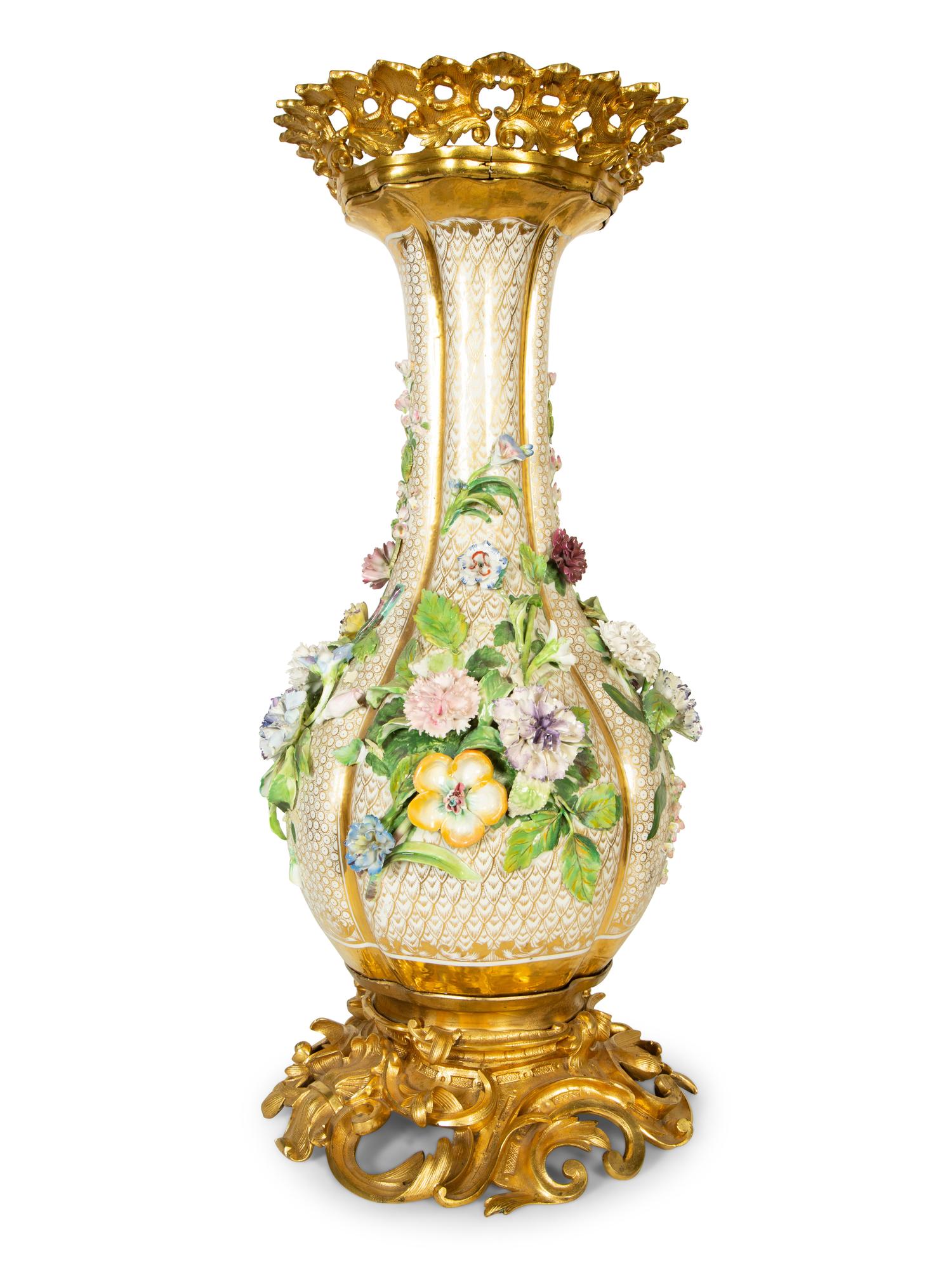 A Large French Gilt Bronze Mounted Porcelain Vase