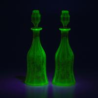 A Pair of English Cut and Etched Uranium Glass Decanters