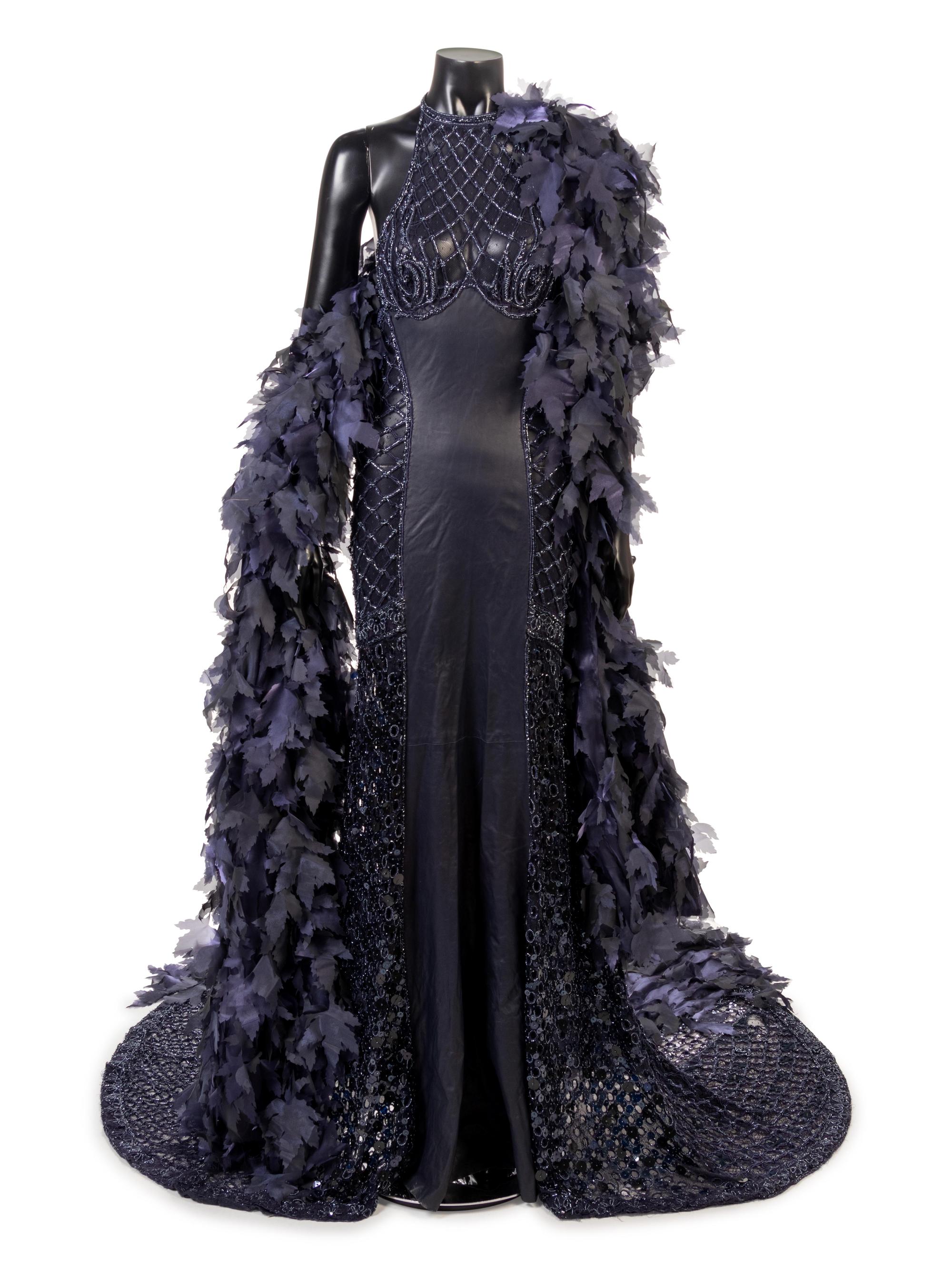 Lancetti Beaded Dress With Long Train and Wrap, 2000s
