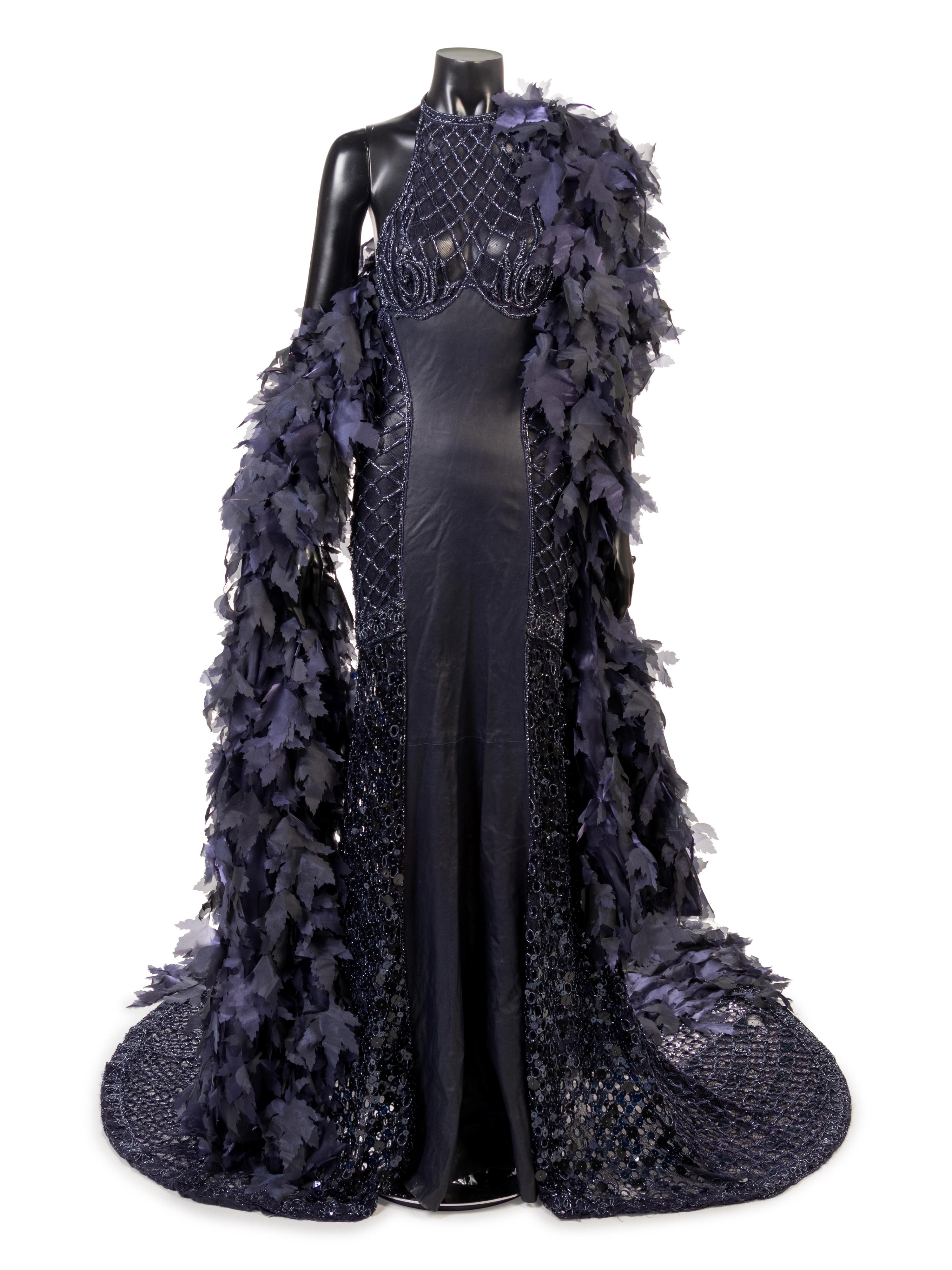 Lancetti Beaded Dress With Long Train and Wrap, 2000s