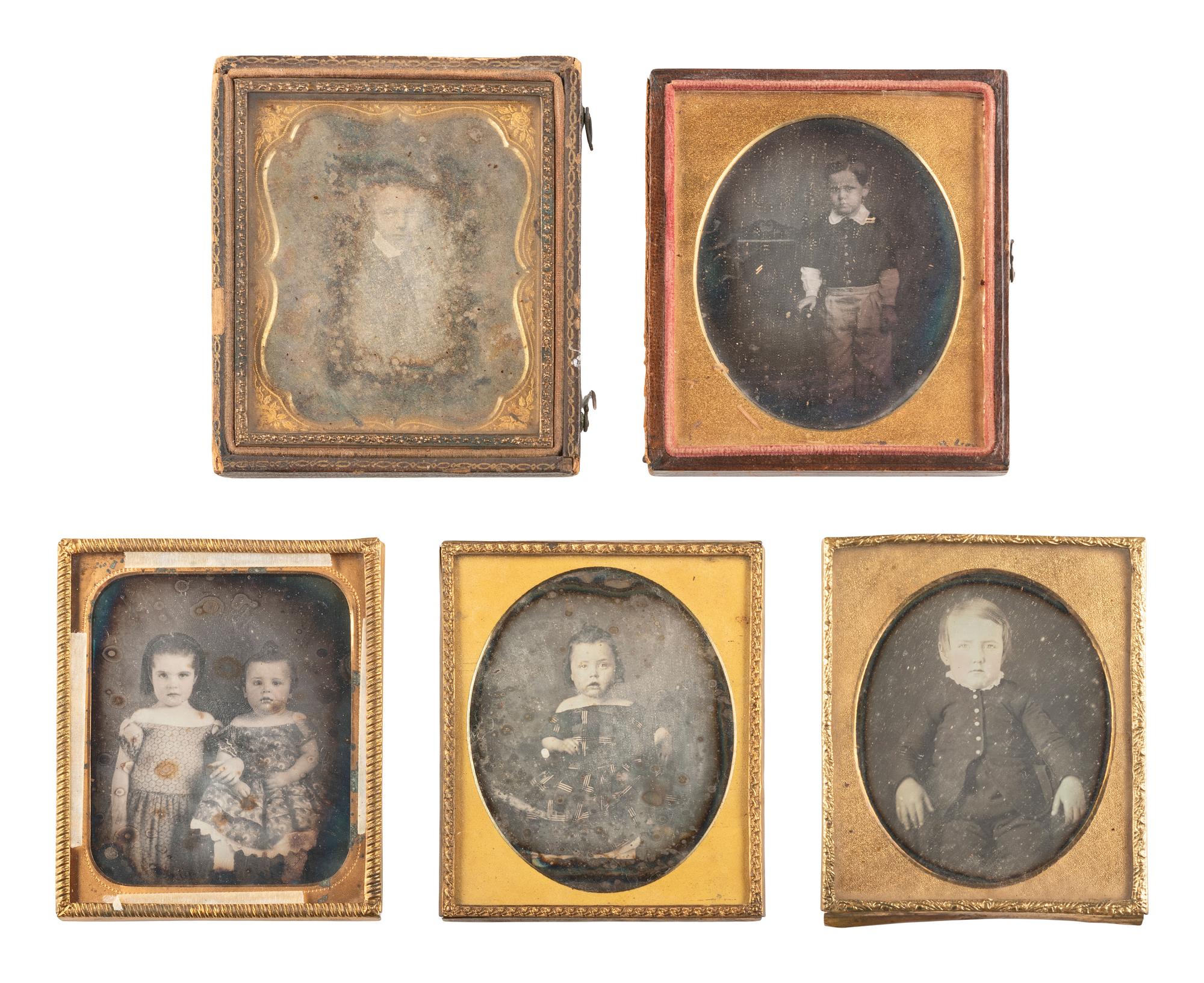 [EARLY PHOTOGRAPHY]. 21 sixth plate daguerreotypes of children, some in pairs.