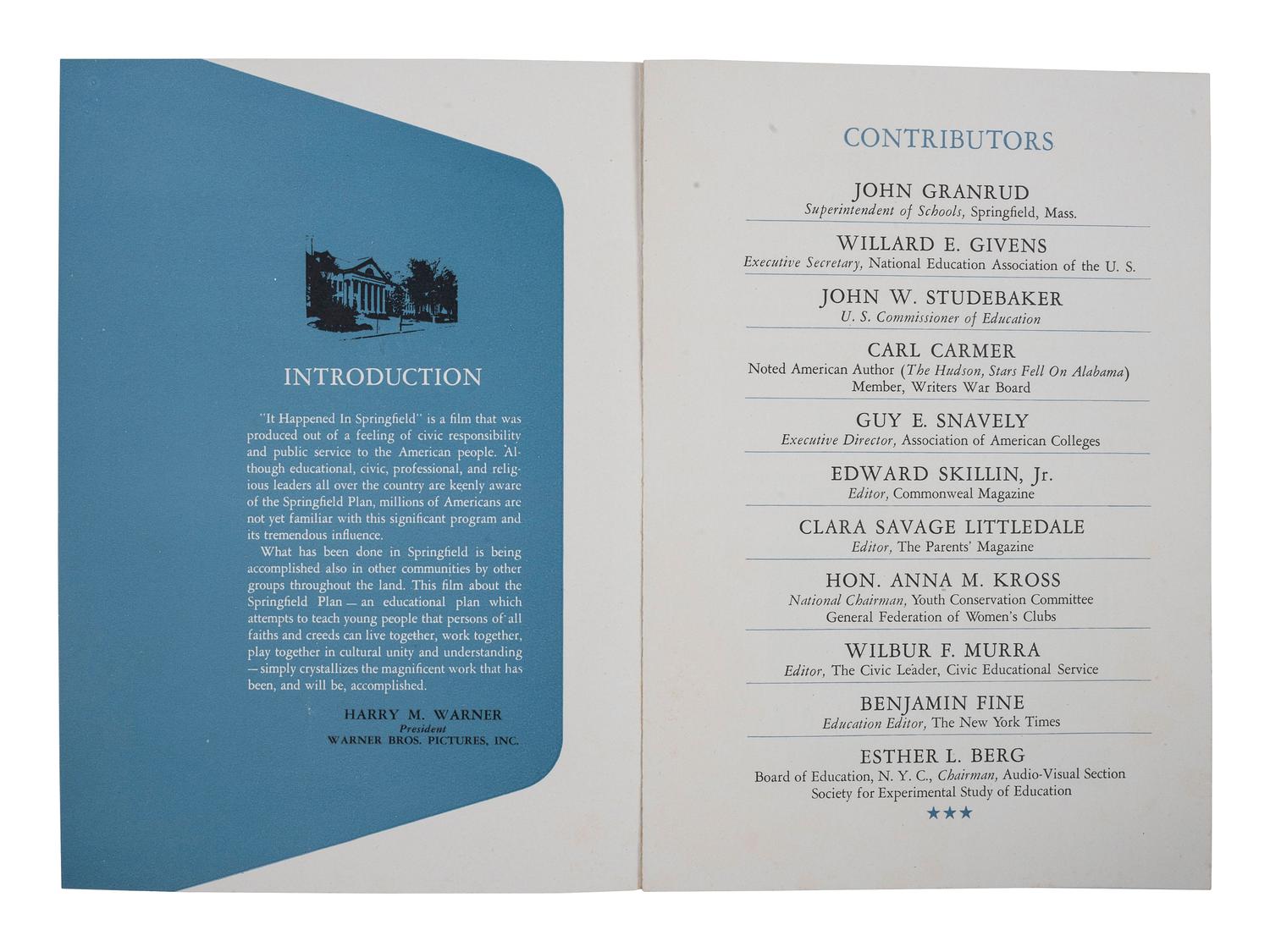 [EDUCATION] -- [CIVIL RIGHTS]. It Happened in Springfield . New York, NY: Warner Bros. Pictures, [1945].