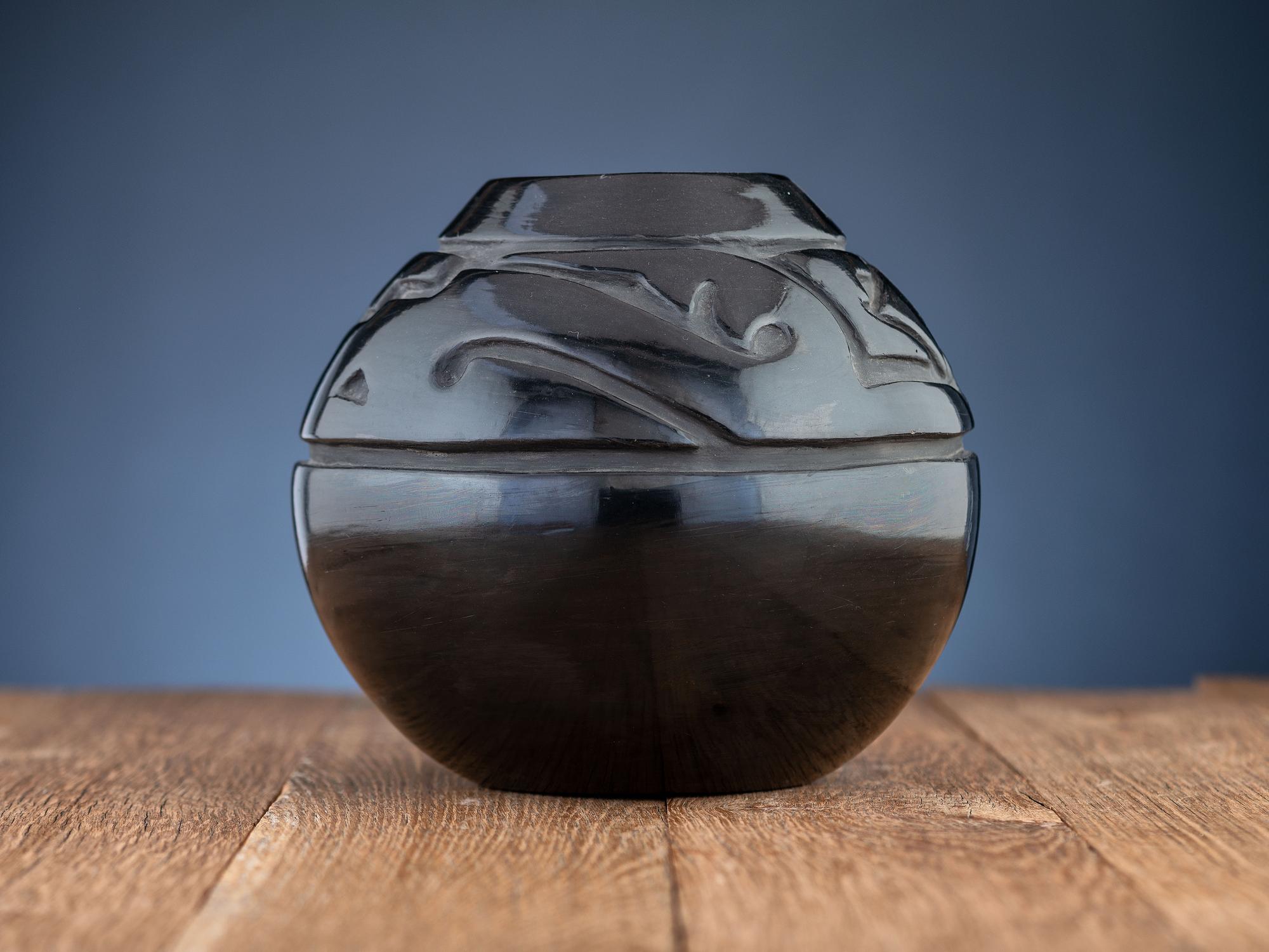 Carved Blackware Pottery Jar