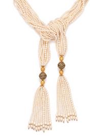 CULTURED PEARL AND DIAMOND MULTISTRAND LARIAT NECKLACE