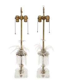 A Pair of Venetian Style Table Lamps with Blown Glass Prisms