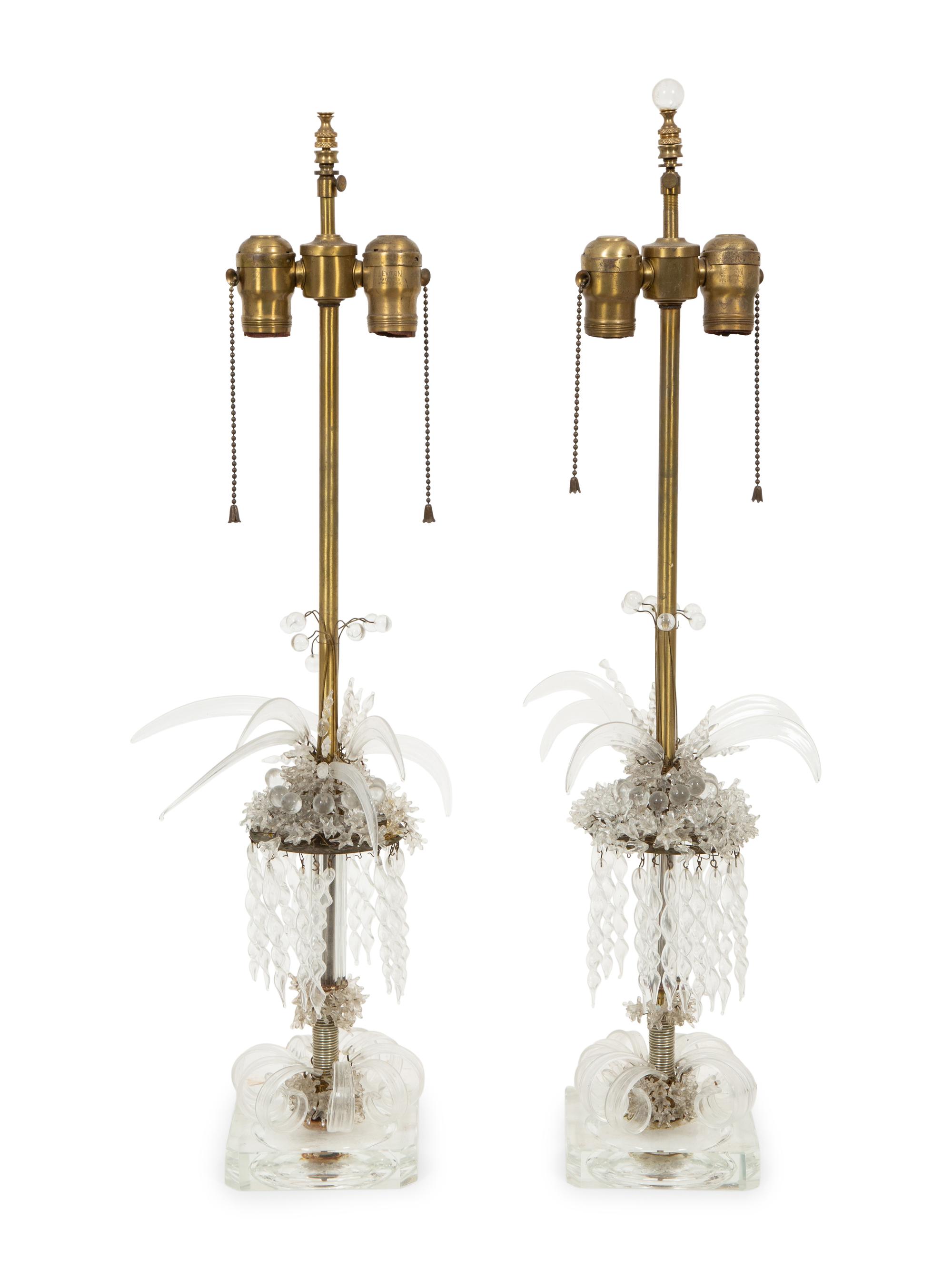 A Pair of Venetian Style Table Lamps with Blown Glass Prisms