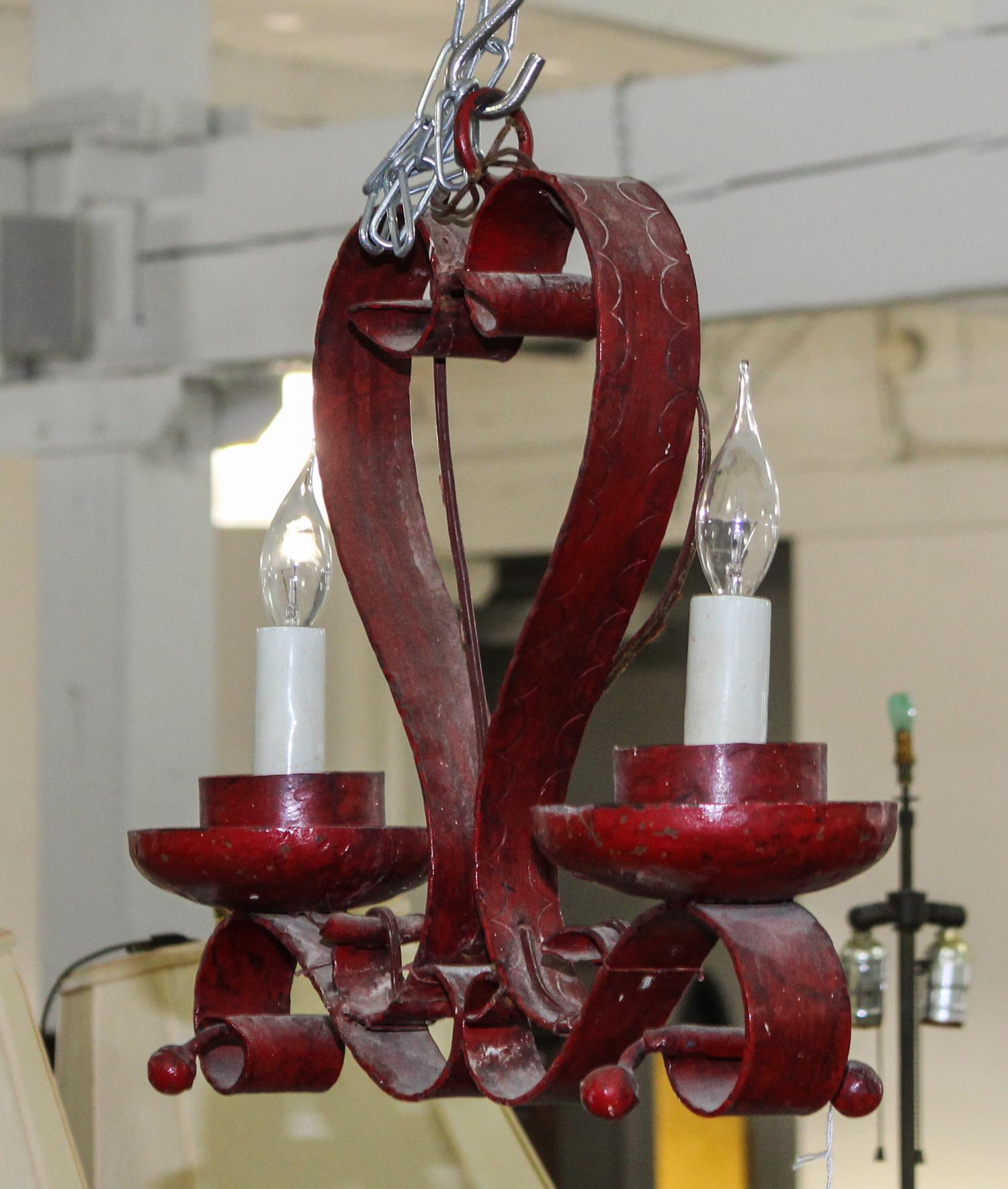 Two Wrought Iron Light Fixtures Diameter of largest 30 1/2 inches. — LATE 19TH/EARLY 20TH CENTURY