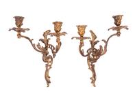A Pair of Louis XV Style Gilt Bronze Two-Light Sconces