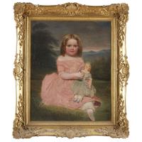 American School 19th century Portrait of a young girl holding a doll