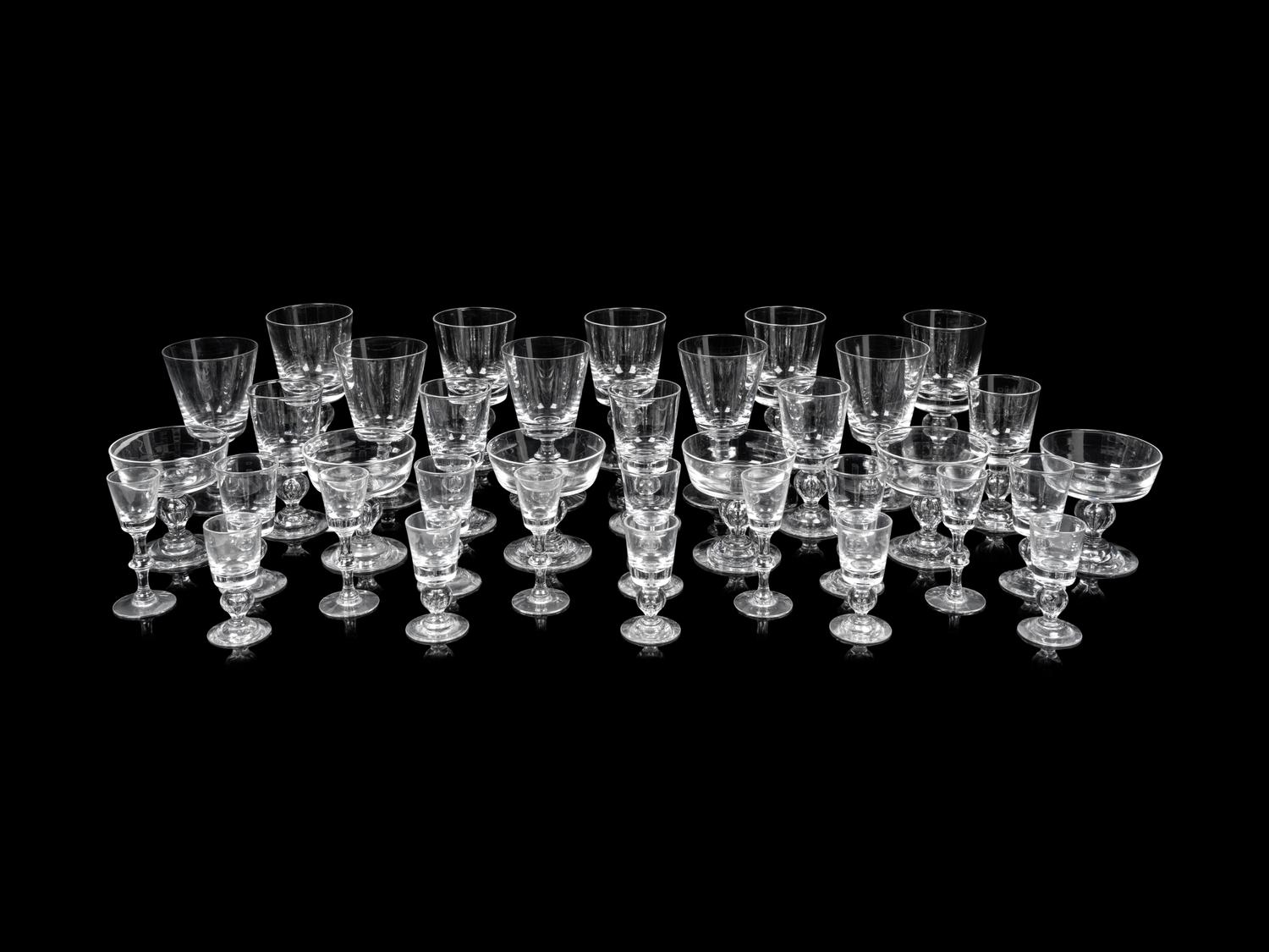 A Steuben Teardrop Glass Stemware Service