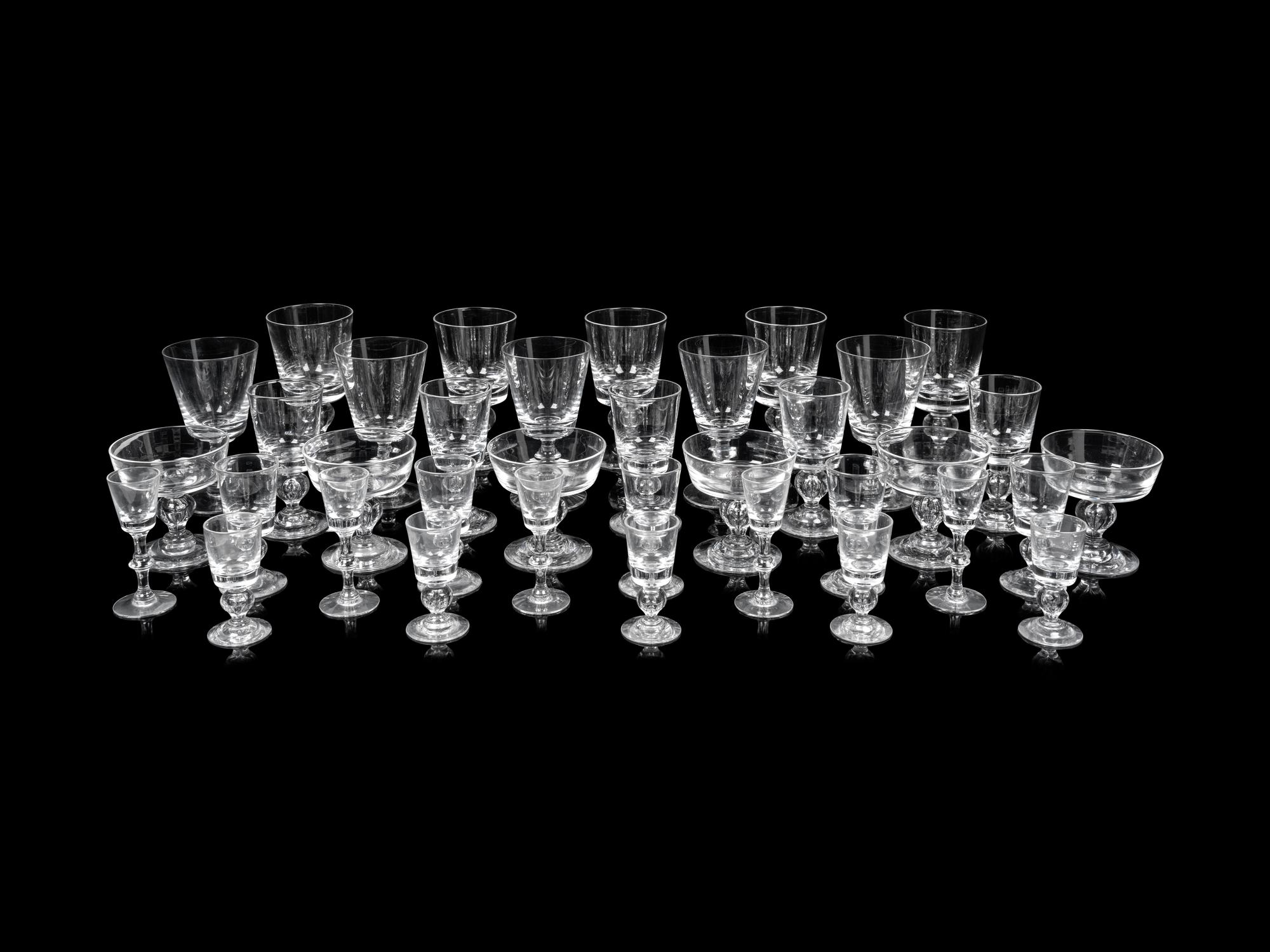A Steuben Teardrop Glass Stemware Service