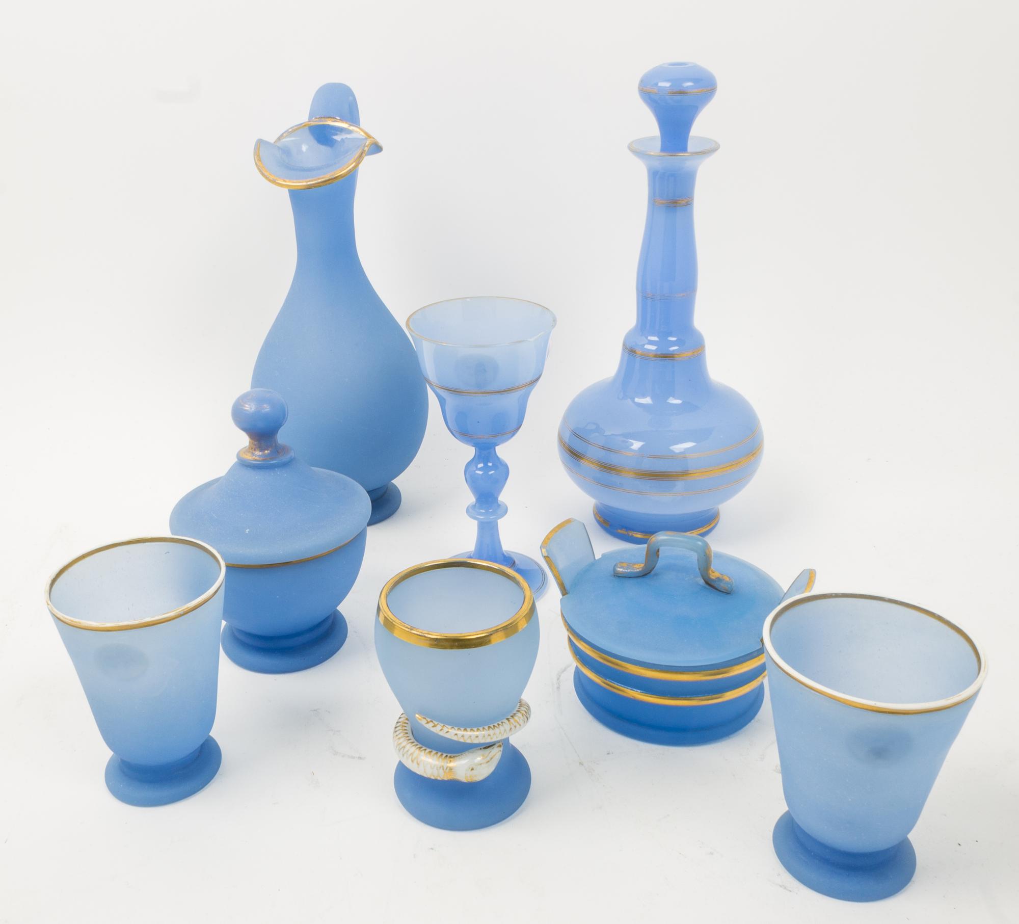 Eight Opaline Glass Table Articles Height of tallest 12 1/2 inches. — 20TH CENTURY