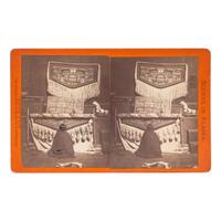 [NATIVE AMERICANS] -- [CRONAU, Rudolf]. BRODECK, H.H., photographer. Stereoview of woman weaving a Chilkat blanket collected by artist Rudolf Cronau. [Sitka, Alaska]: [Northwest Trading Co.], [ca 1880s].