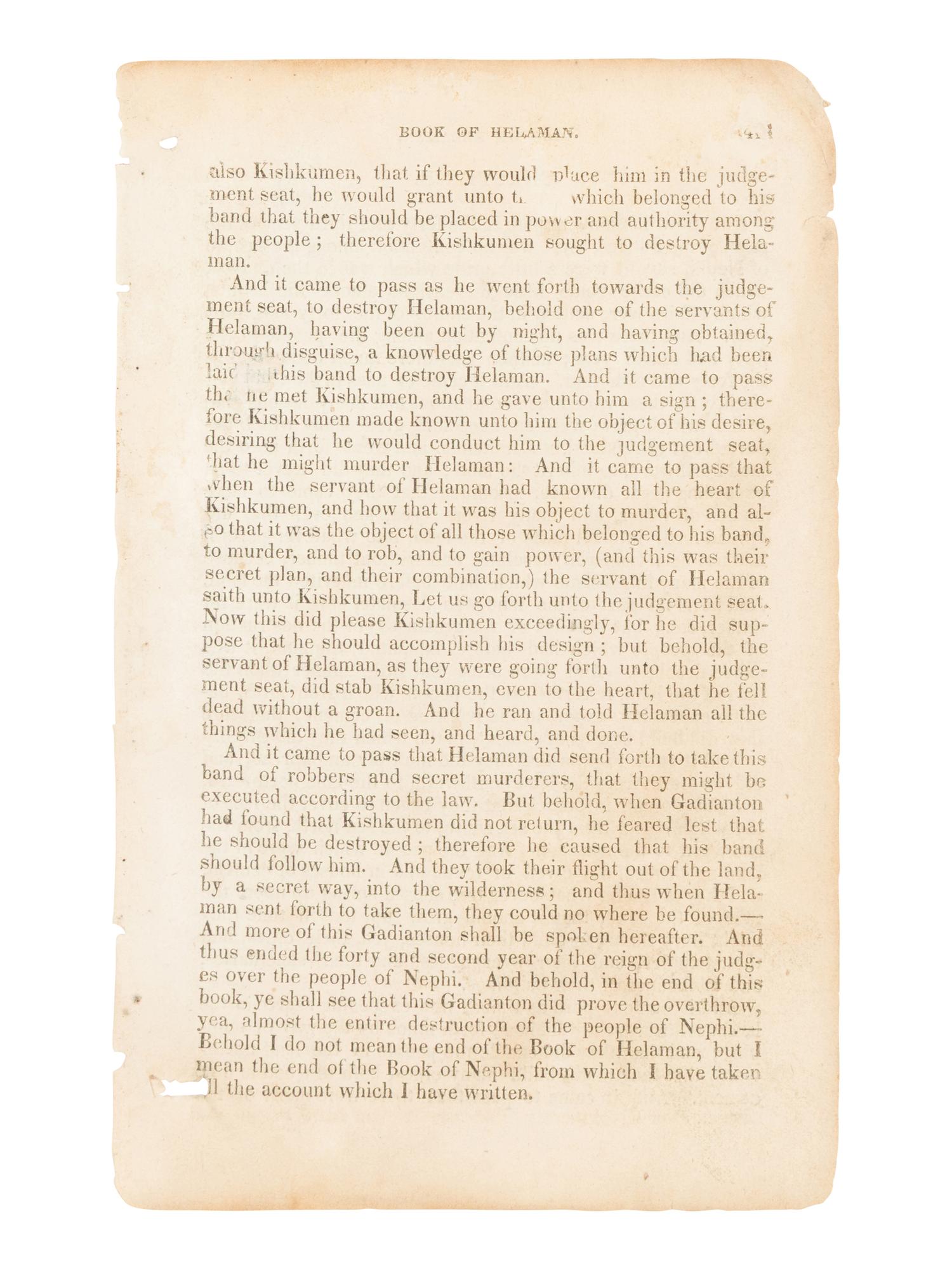 [LEAF BOOK - BOOK OF MORMON]. The First Mormon Book. A Celebration of the 1830 Book of Mormon with an Original Leaf . Salt Lake City: Benchmark Books, 2000.