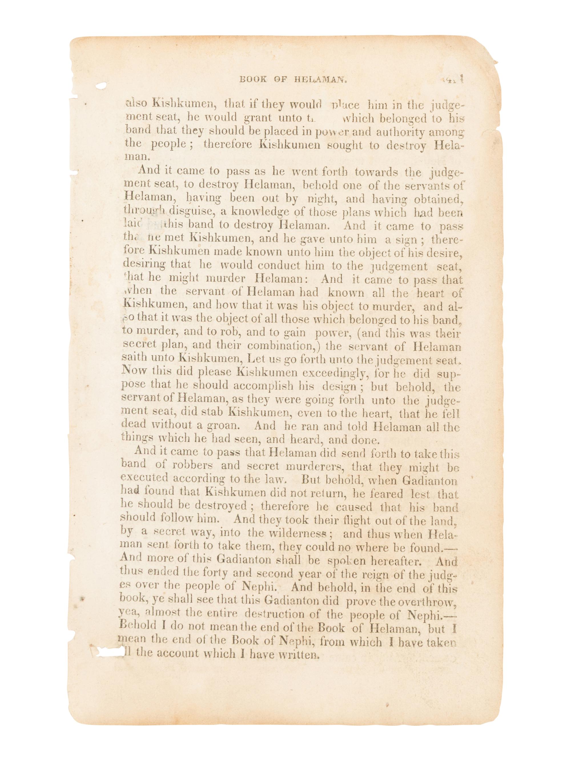 [LEAF BOOK - BOOK OF MORMON]. The First Mormon Book. A Celebration of the 1830 Book of Mormon with an Original Leaf . Salt Lake City: Benchmark Books, 2000.