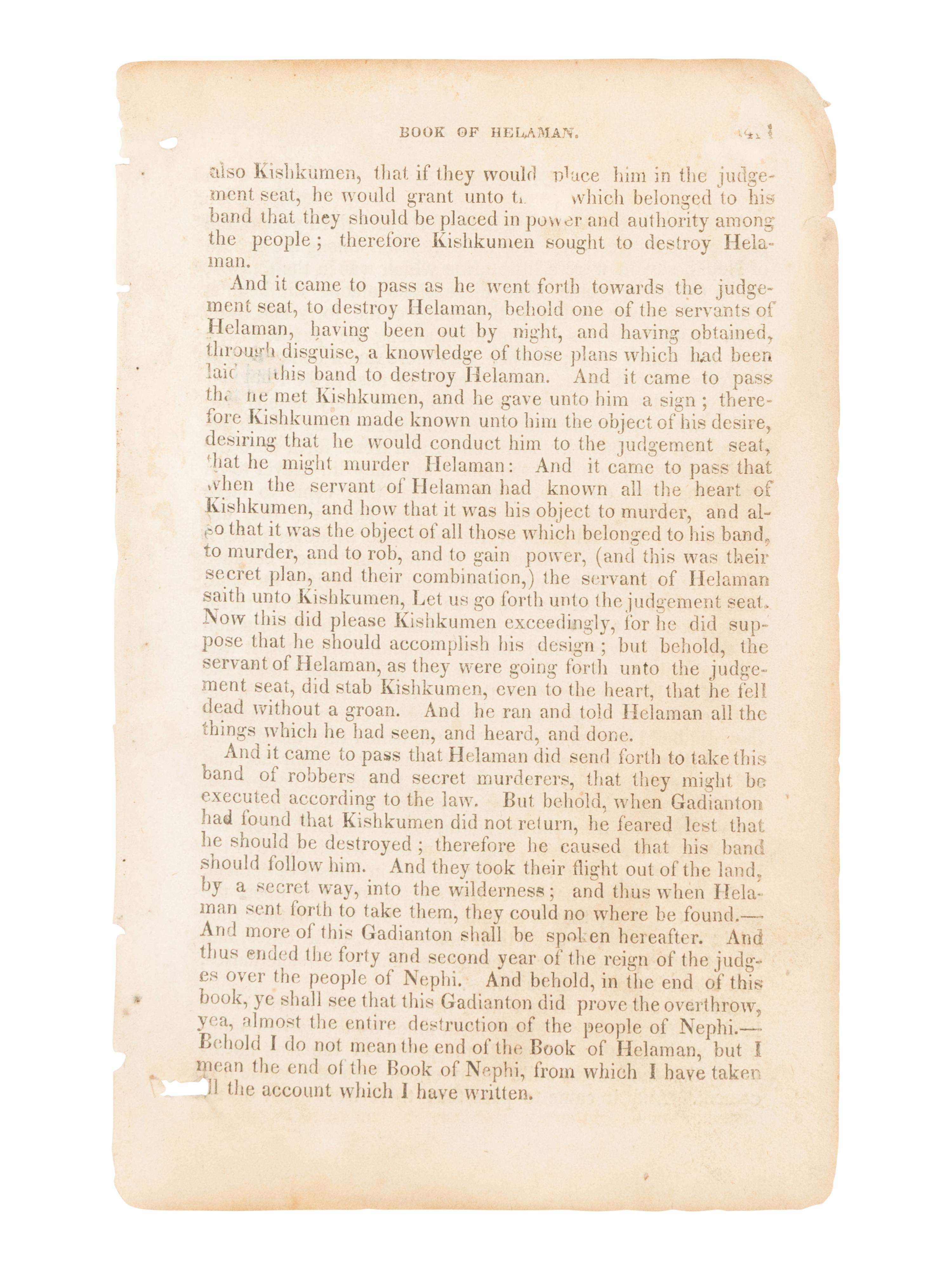 [LEAF BOOK - BOOK OF MORMON]. The First Mormon Book. A Celebration of the 1830 Book of Mormon with an Original Leaf . Salt Lake City: Benchmark Books, 2000.