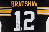 A Terry Bradshaw Signed Autograph Pittsburgh Steelers Jersey Display (Beckett Authentication Services Letter),