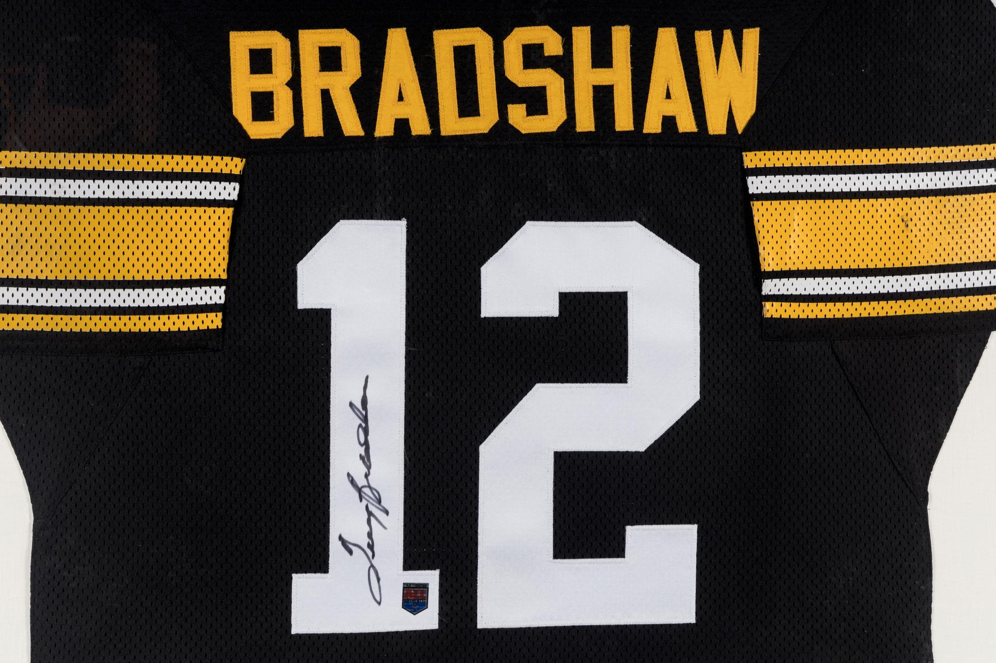 A Terry Bradshaw Signed Autograph Pittsburgh Steelers Jersey Display (Beckett Authentication Services Letter),