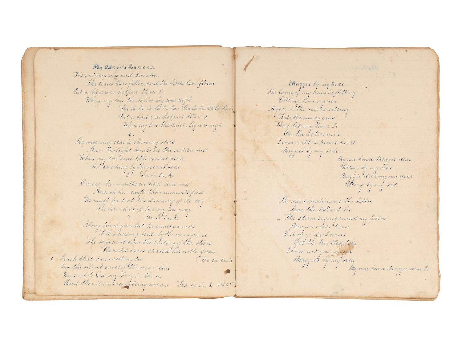 [MARITIME]. Log of the Barques Wavelet , Looling , and J.H. Wills documenting journeys in East Asia, ca 1862-1865. [ With: ] Notebook containing sea shanties and sketches of ships, ca 1862-63.