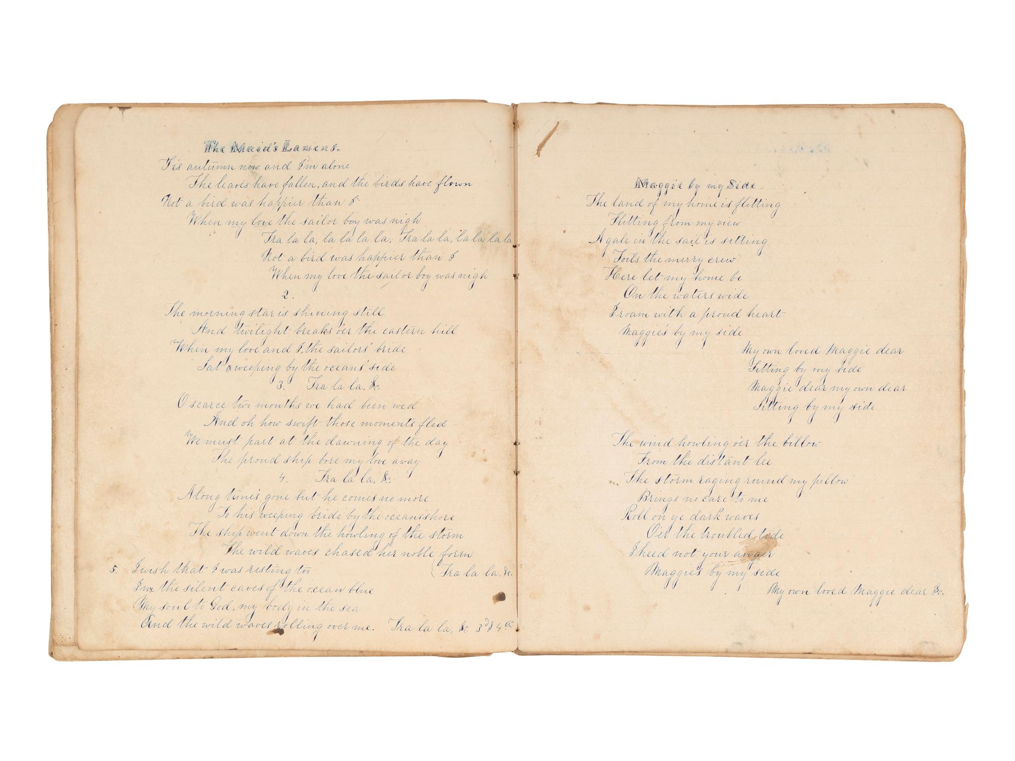 [MARITIME]. Log of the Barques Wavelet , Looling , and J.H. Wills documenting journeys in East Asia, ca 1862-1865. [ With: ] Notebook containing sea shanties and sketches of ships, ca 1862-63.