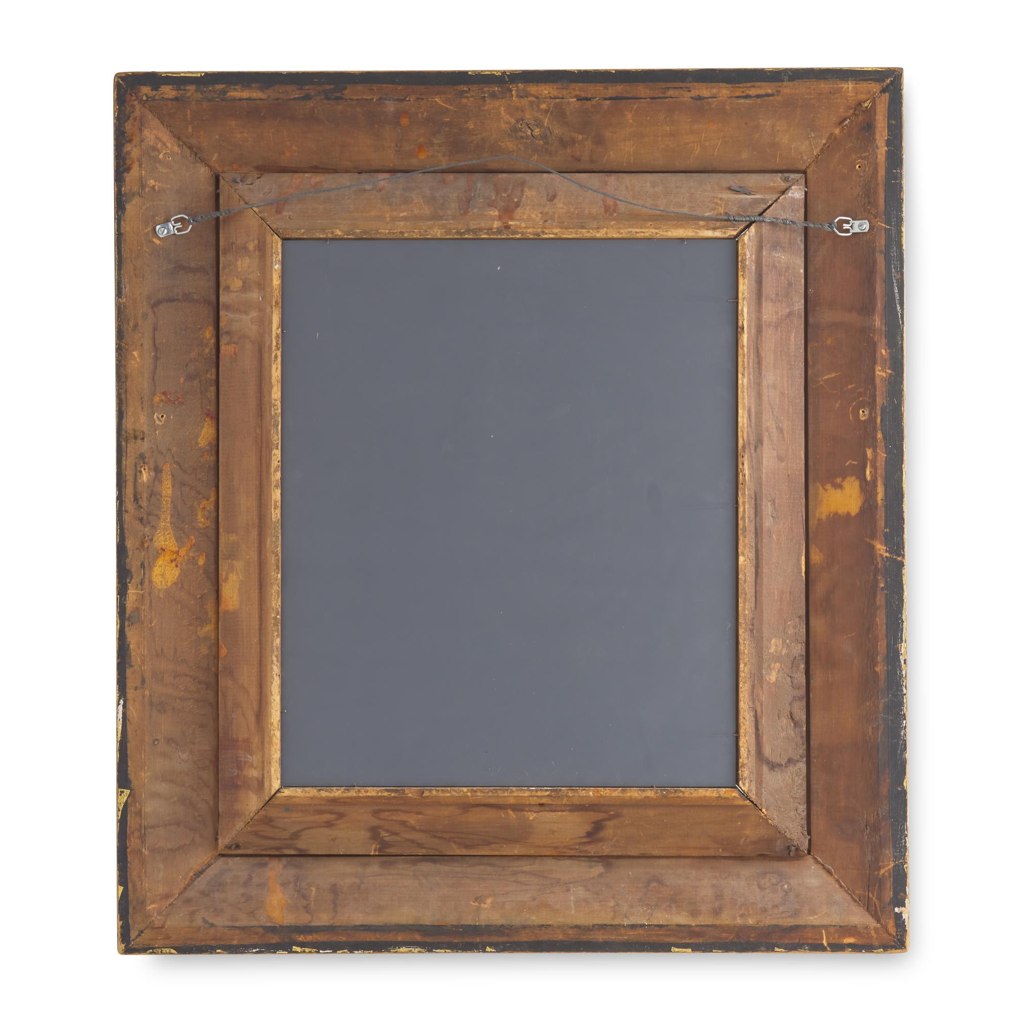 A Continental Giltwood and Parcel-Ebonized Frame, Mounted as a Mirror