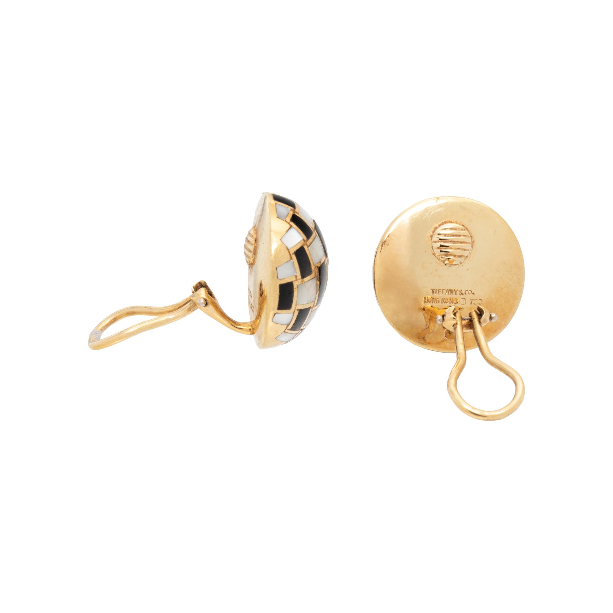 TIFFANY & CO., ONYX AND MOTHER-OF-PEARL CLIP EARRINGS