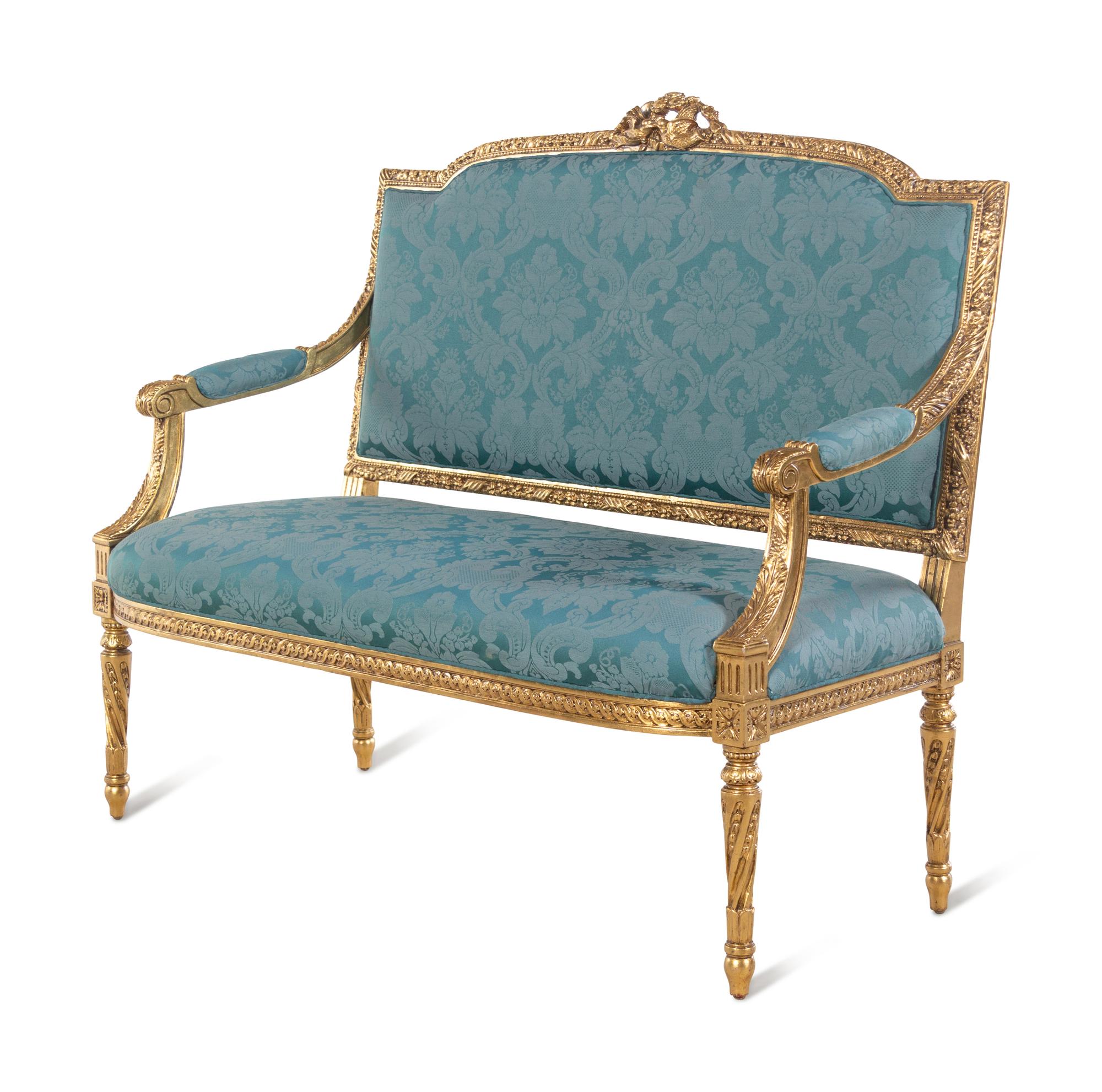 A Louis XVI Style Giltwood Settee