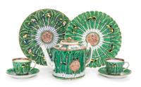 Seven Chinese Export Porcelain 'Cabbage' Tea Wares