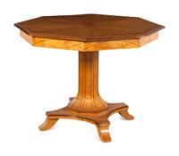 A Biedermeier Line-Inlaid Burlwood Center Table