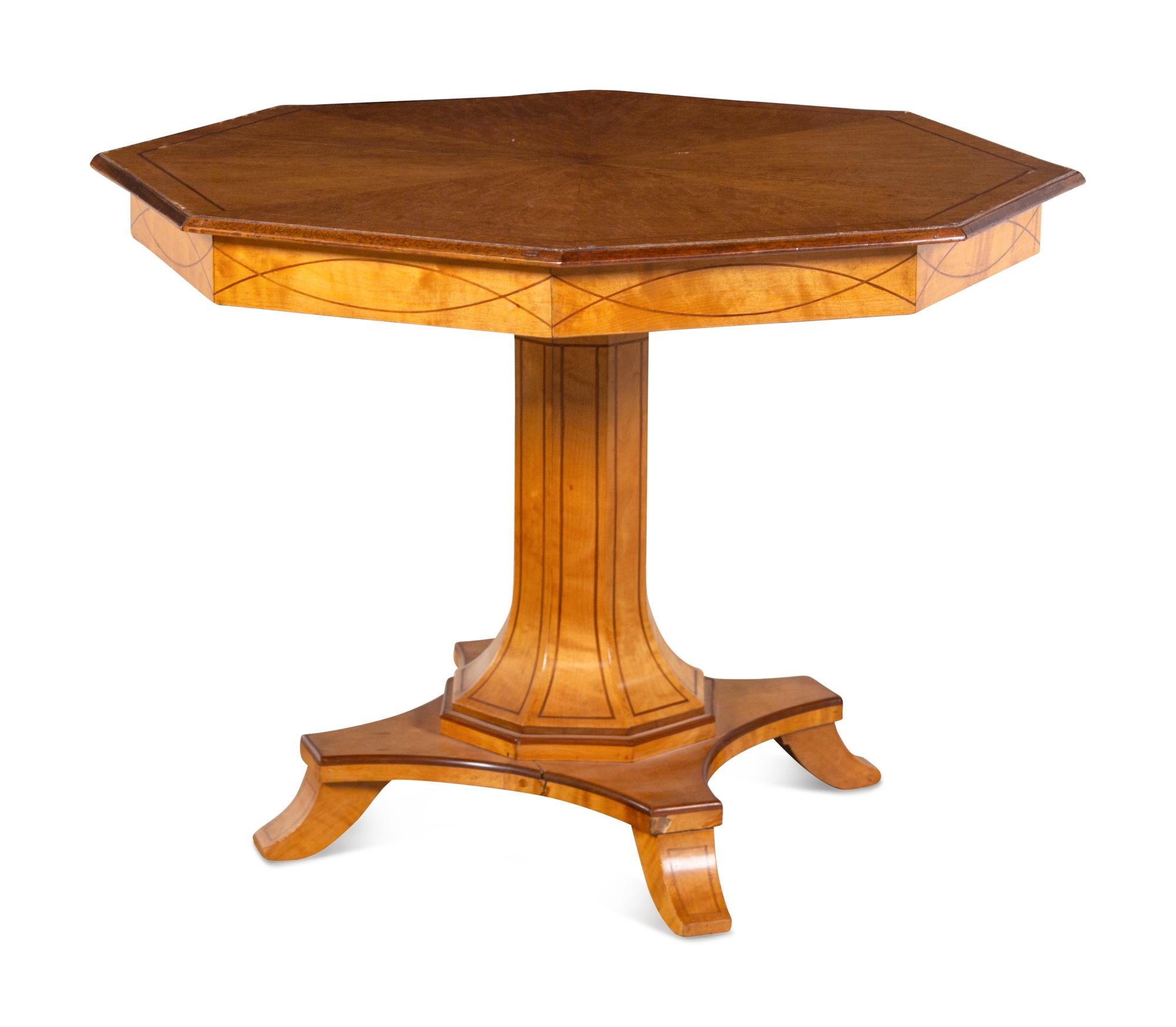 A Biedermeier Line-Inlaid Burlwood Center Table
