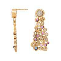 TODD REED, YELLOW GOLD, DIAMOND, RUBY AND SAPPHIRE EARRINGS