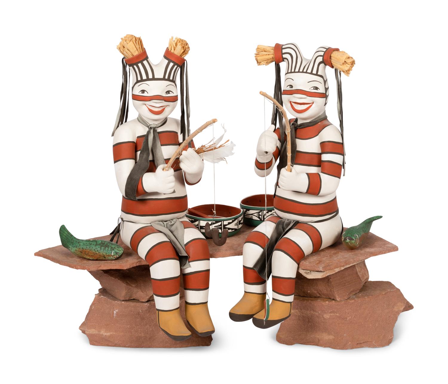 Koshare Fishers, two figures with fish and watermelon bowls