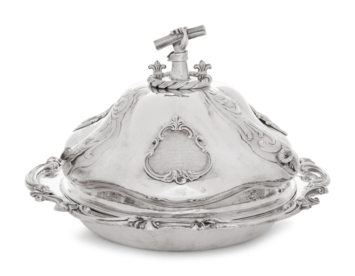 An Important Victorian Silver Presentation Covered Serving Dish of British Railroad Interest
