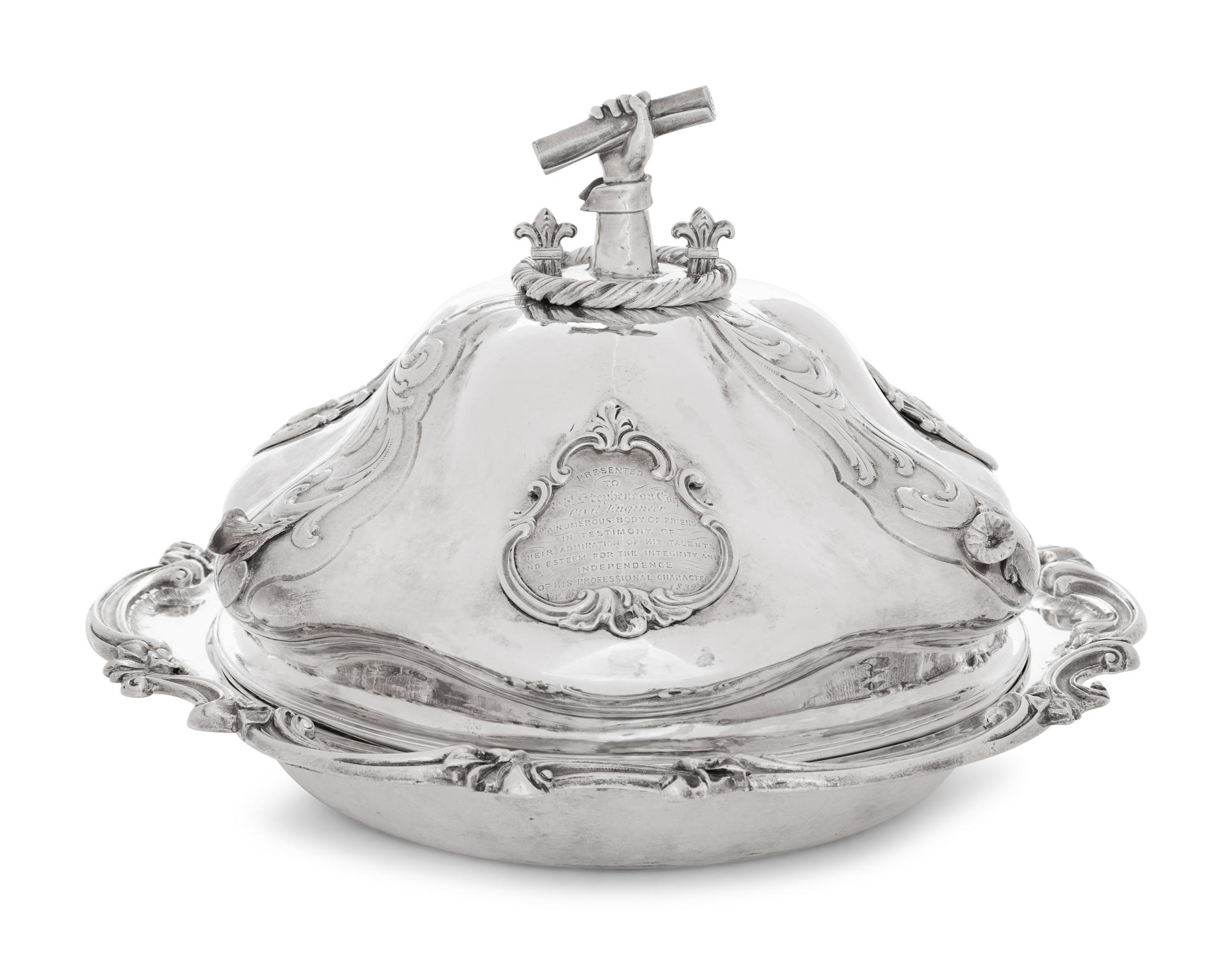 An Important Victorian Silver Presentation Covered Serving Dish of British Railroad Interest