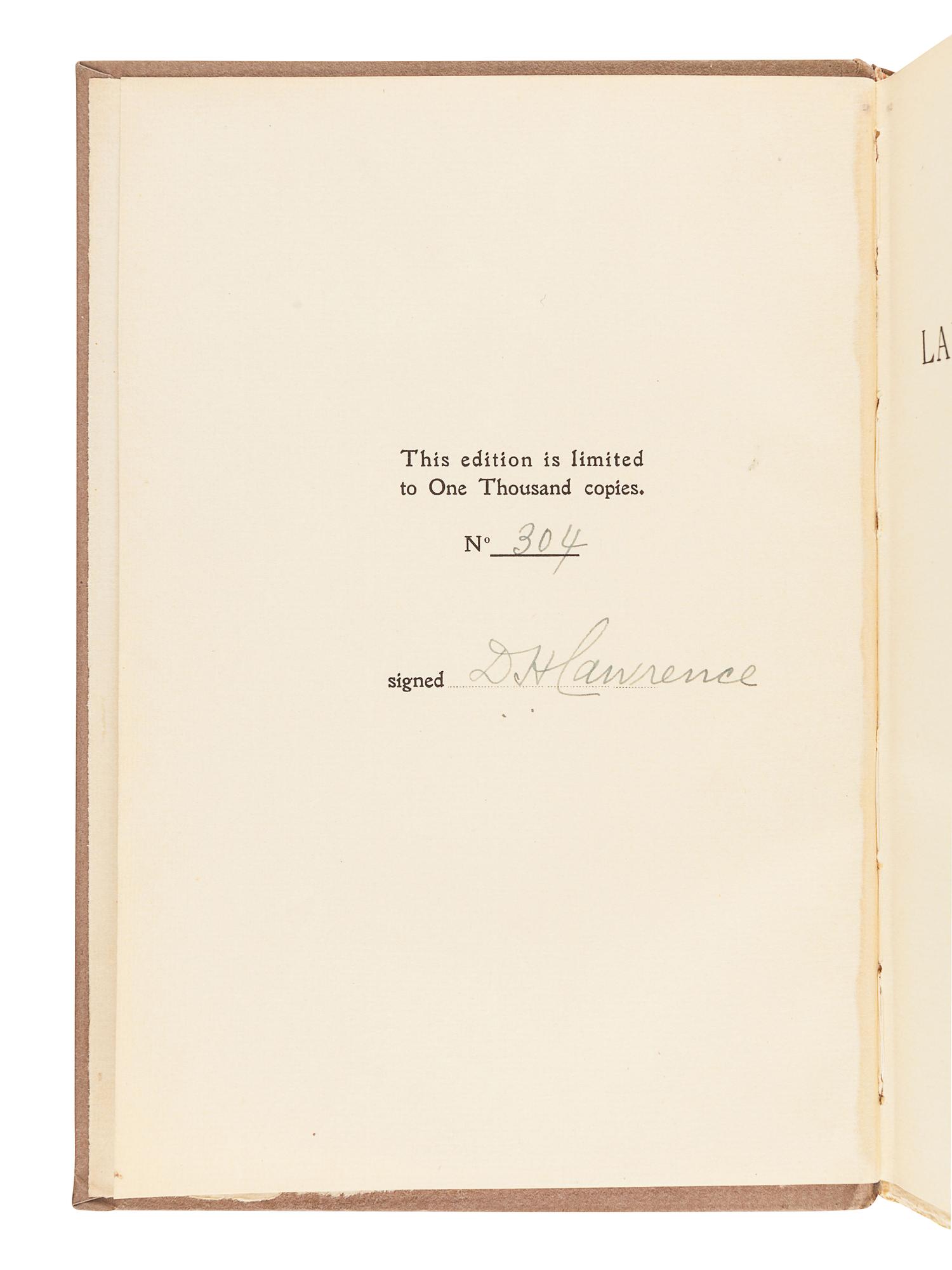 LAWRENCE, David Herbert (1885-1930). Lady Chatterley's Lover . Florence: Privately Printed, 1928.