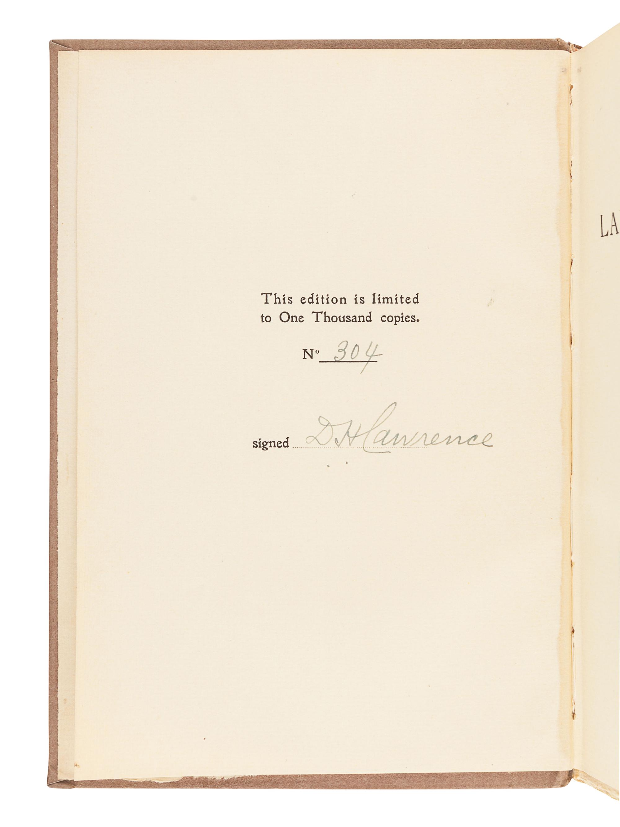 LAWRENCE, David Herbert (1885-1930). Lady Chatterley's Lover . Florence: Privately Printed, 1928.