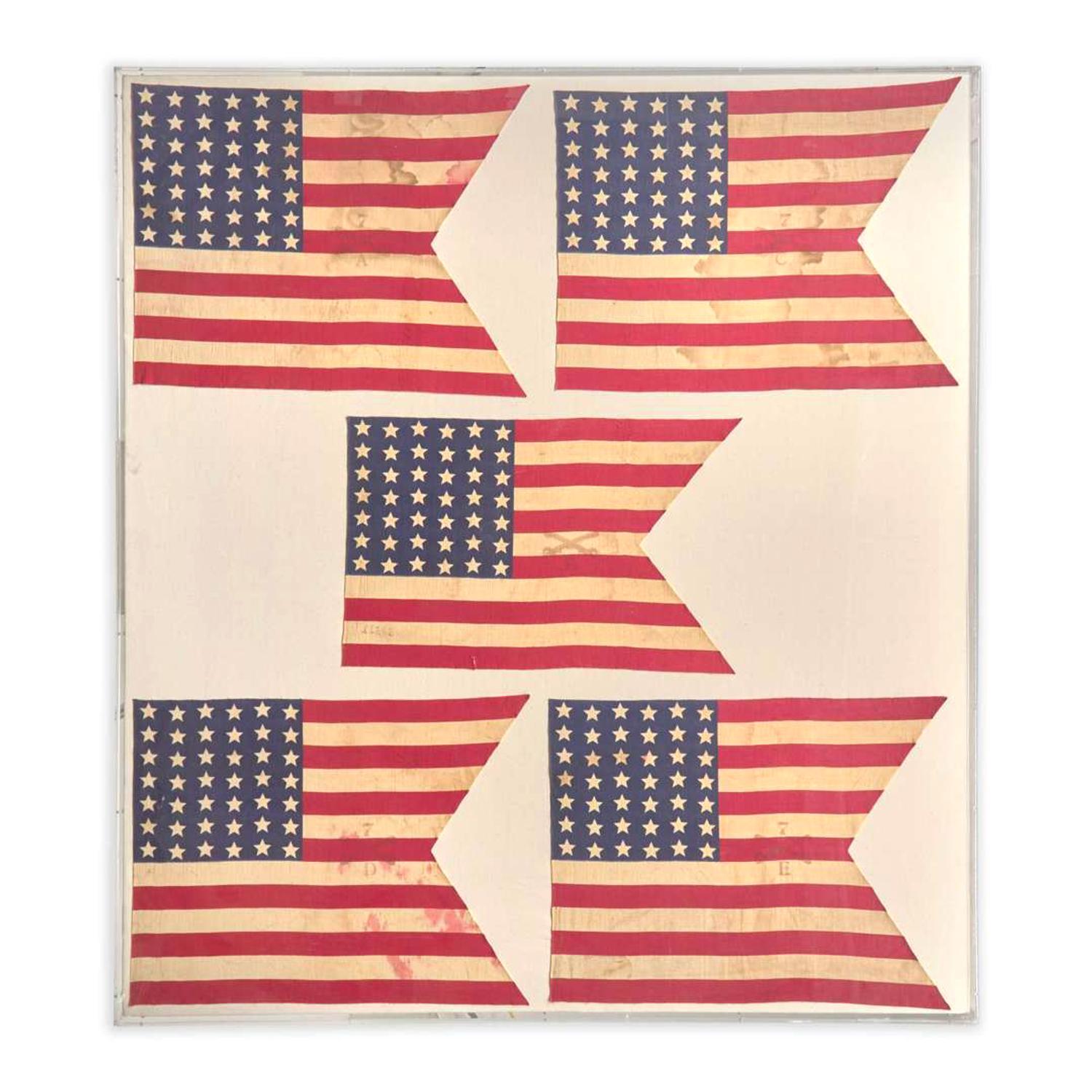 [FLAG]. A group of five 42-star 7th Cavalry Regiment parade guidons. Ca 1889-1891.