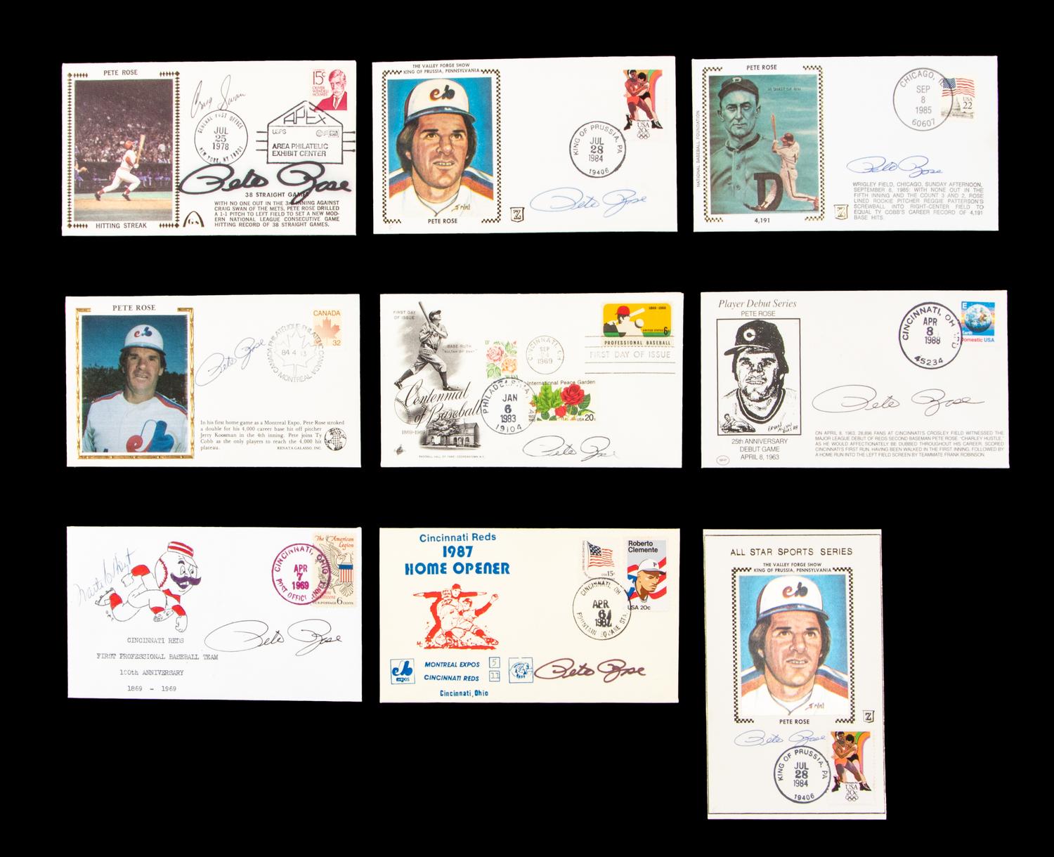 A Collection of Pete Rose Signed Autograph Cachets (9)