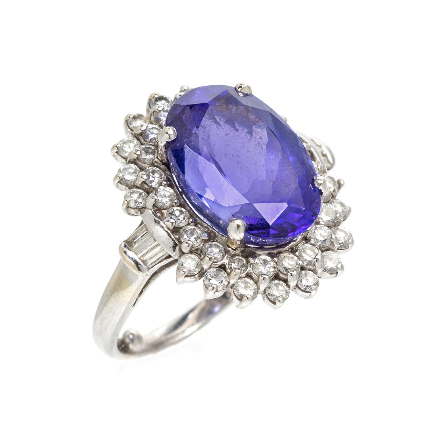 A White Gold, Tanzanite and Diamond Ring, 4.30 dwts.