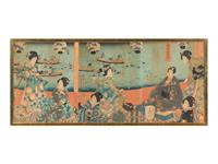 Six Japanese Woodblock Prints Depicting Geishas