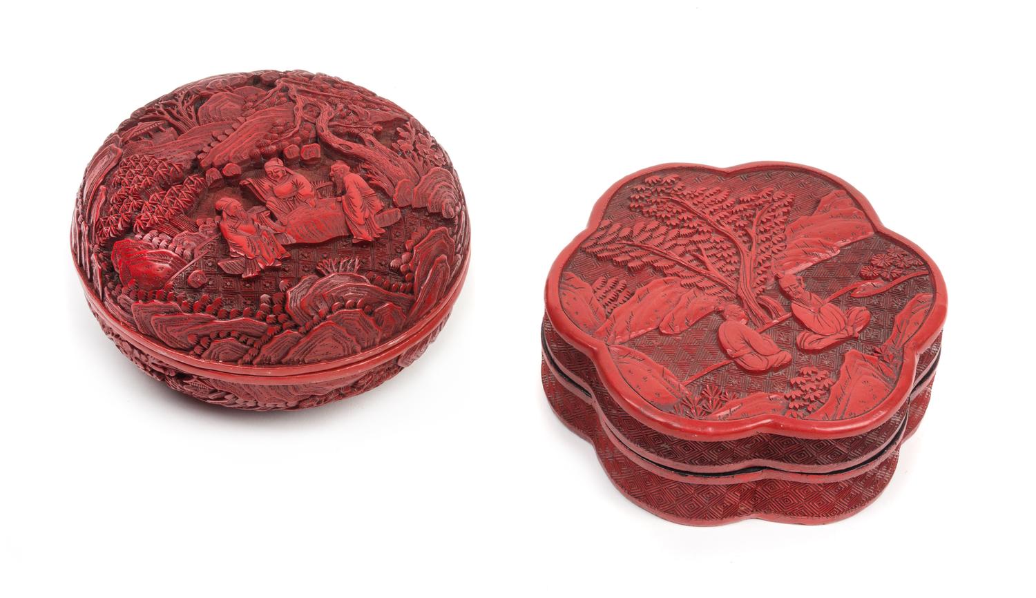 Two Cinnabar Lacquer Boxes Diameter of circular example 5 inches. — 19TH/20TH CENTURY